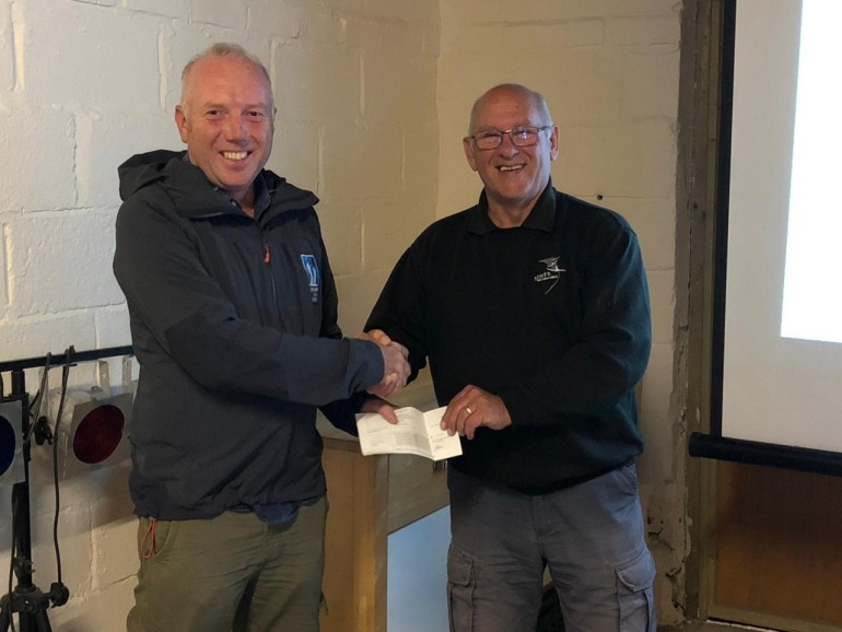 Richard making a donation of £500 to Spurn Bird Observatory Trust from YCN tour profits in 2019