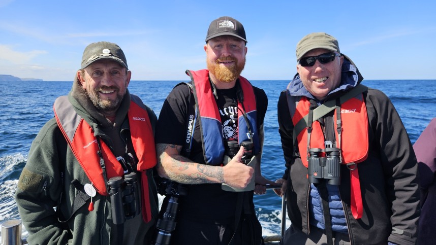 Celebrating the dolphin encounter with The Two Jonnies - 10 August 2026 © Richard Baines